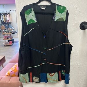 Vintage Carole Little black rayon vest with buttons